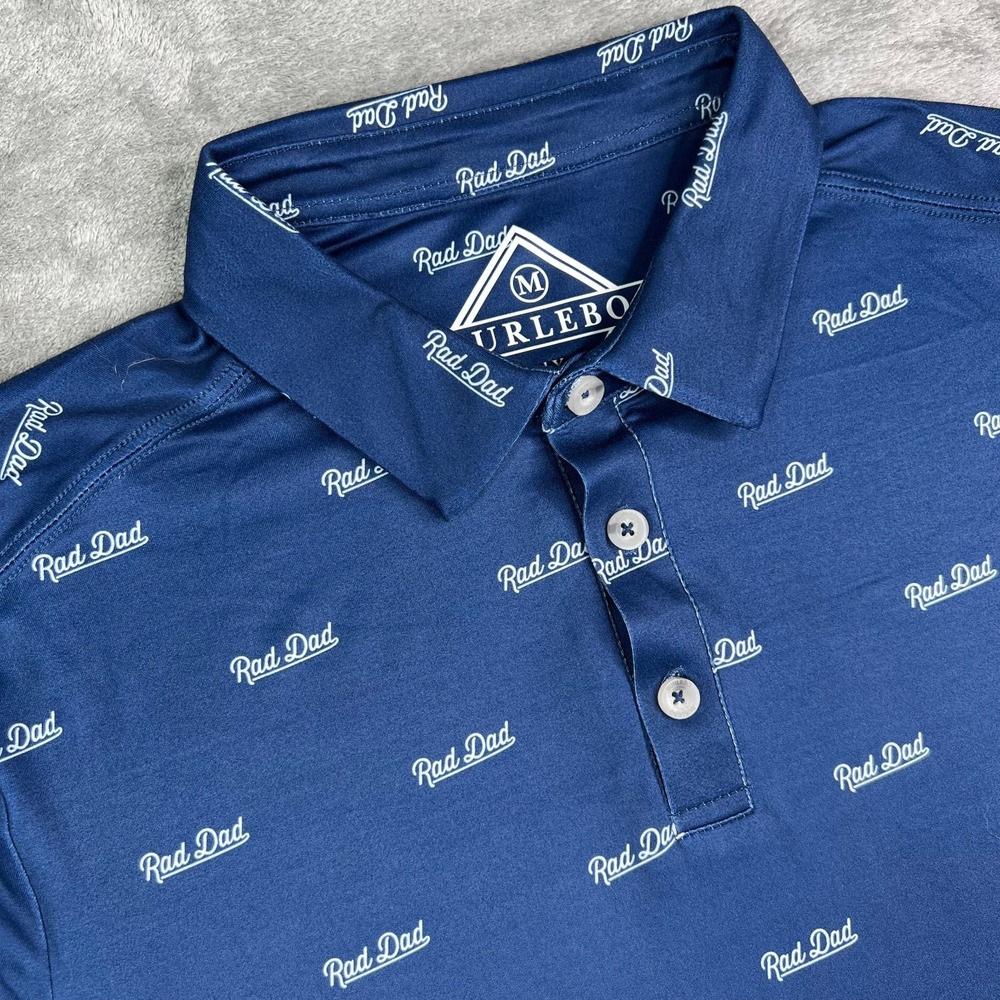 Burlebo Polo‎ Shirt Mens M Blue Geometric Rad Dad Performance Lightweight Golf